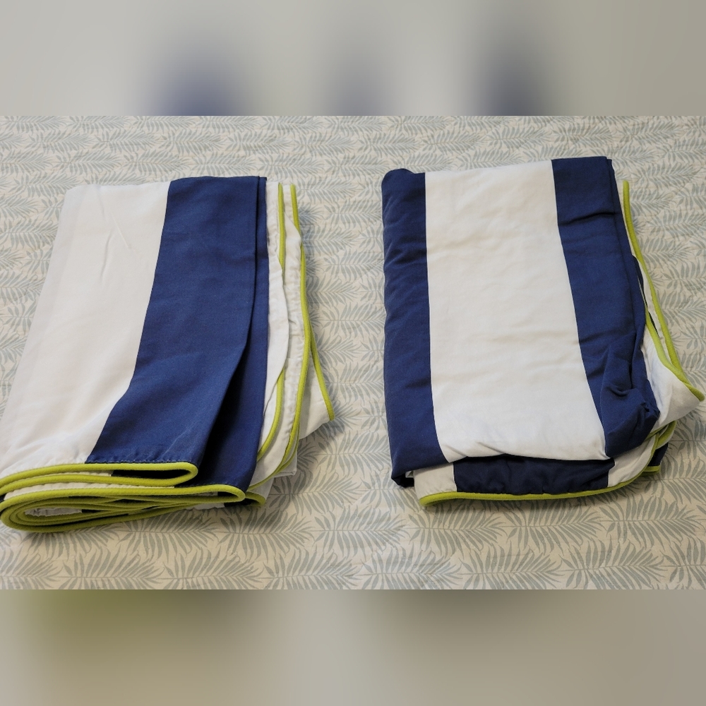 Serena & Lily TWO twin duvet covers navy blue and white horizontal stripe